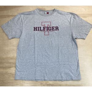 Vintage Tommy Hilfiger Big Logo T Shirt Gray‎ Size Large Vtg 90s